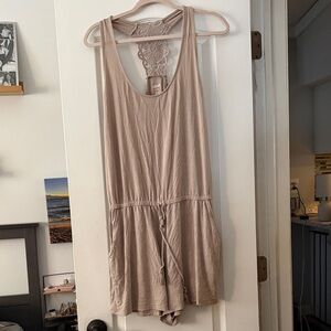 Aerie Tan romper or coverup drawstring waist and pockets